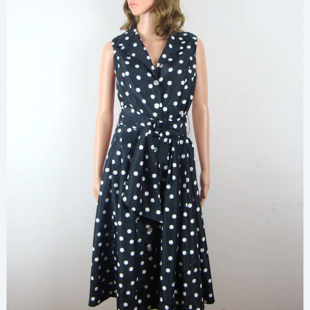Jessica Howard Vintage Black And White V-Neck Polka Dot Sundress